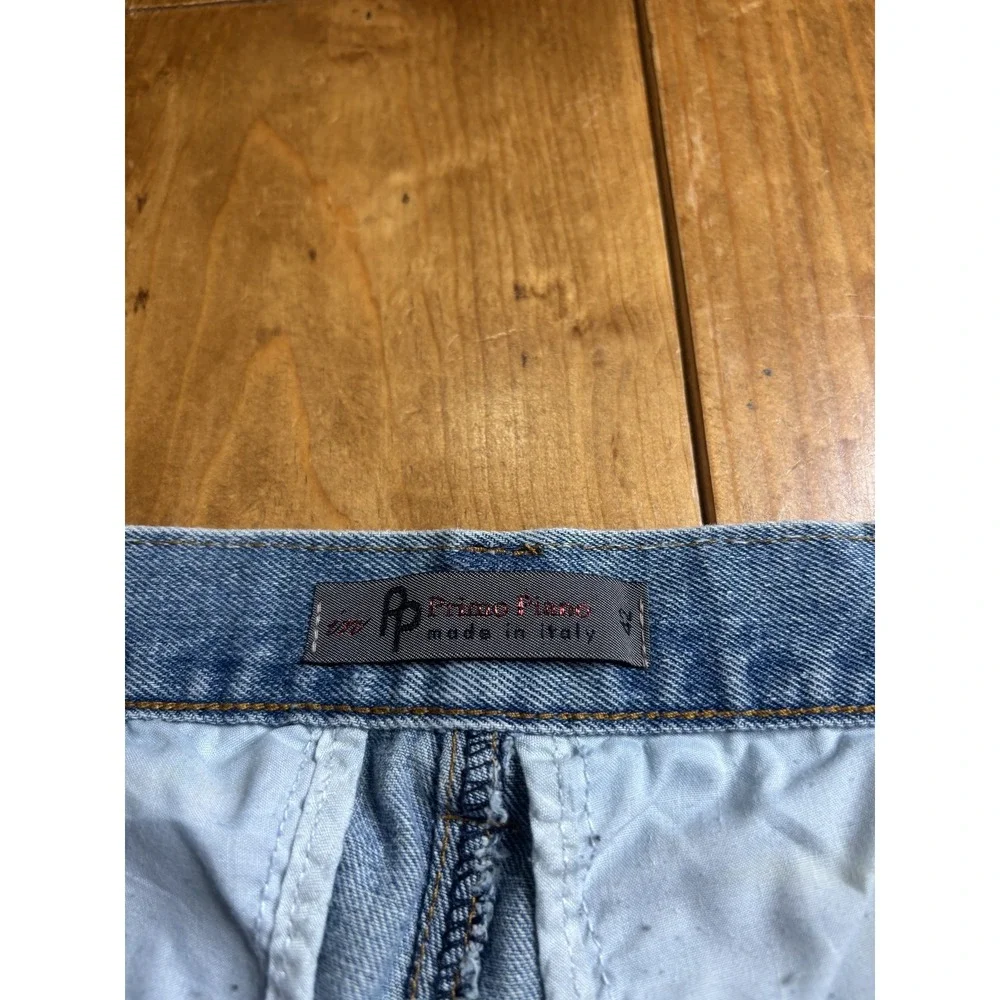 Primo Piano Men's Relaxed Distressed Denim Cargo Shorts Light Wash Made in Italy